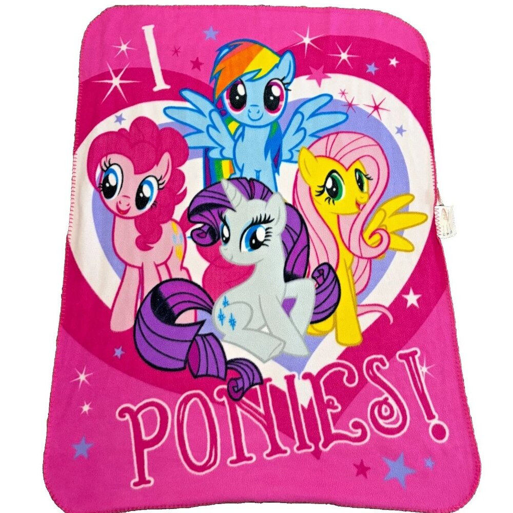 Y2K 2015 My Little Pony "I Love Ponies!" Fleece Throw Blanket Kawaii - CLEAN EUC